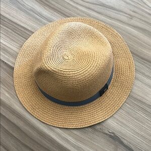 Stylish Tan Straw Hat with Blue Band